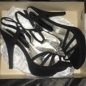 Black with diamond rhinestone heels